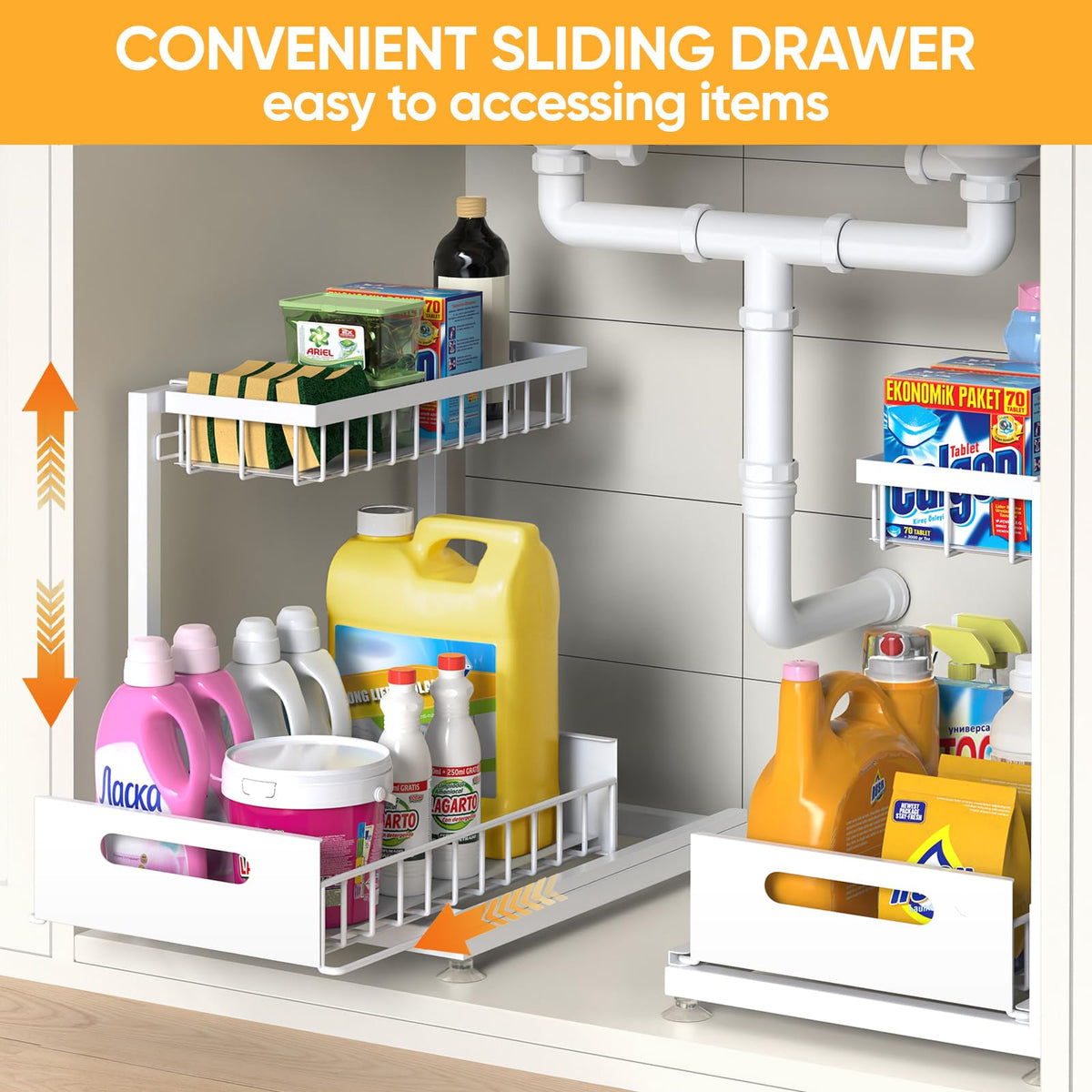 Saydear under sink organizer 2-tier two-pack white for cabinets