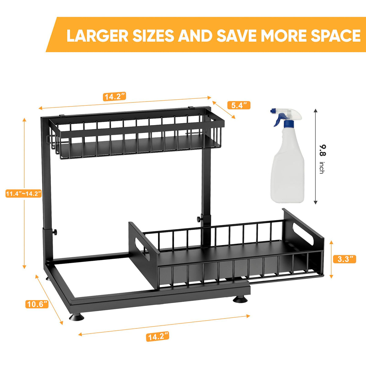 Saydear under-sink organizer heavy-duty suction cups ensure secure mounting.