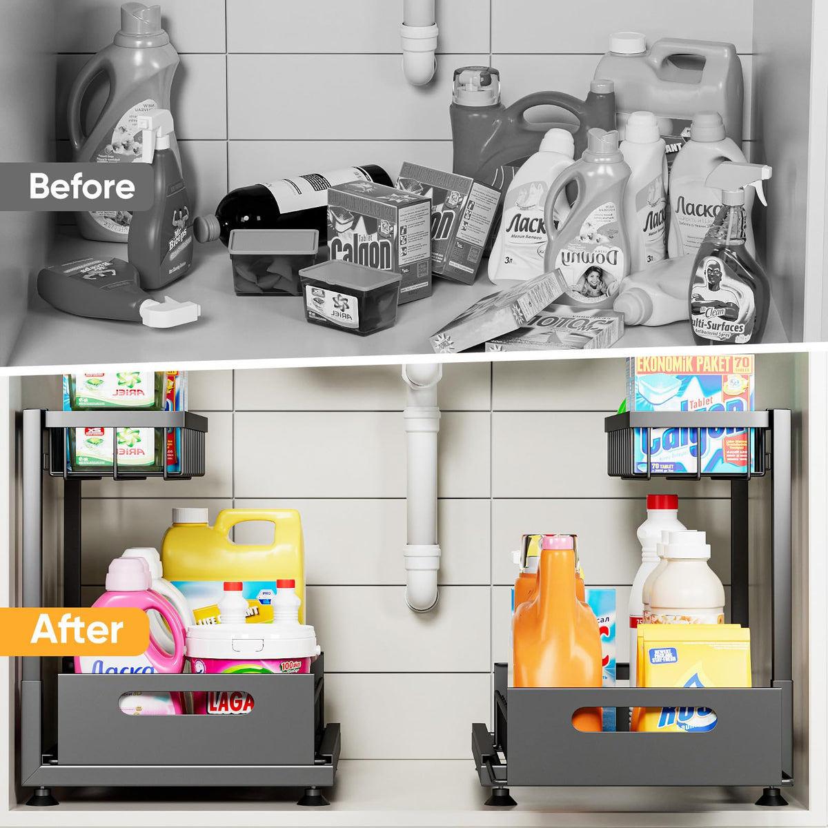 Saydear under sink organizer premium metal construction resists rust.