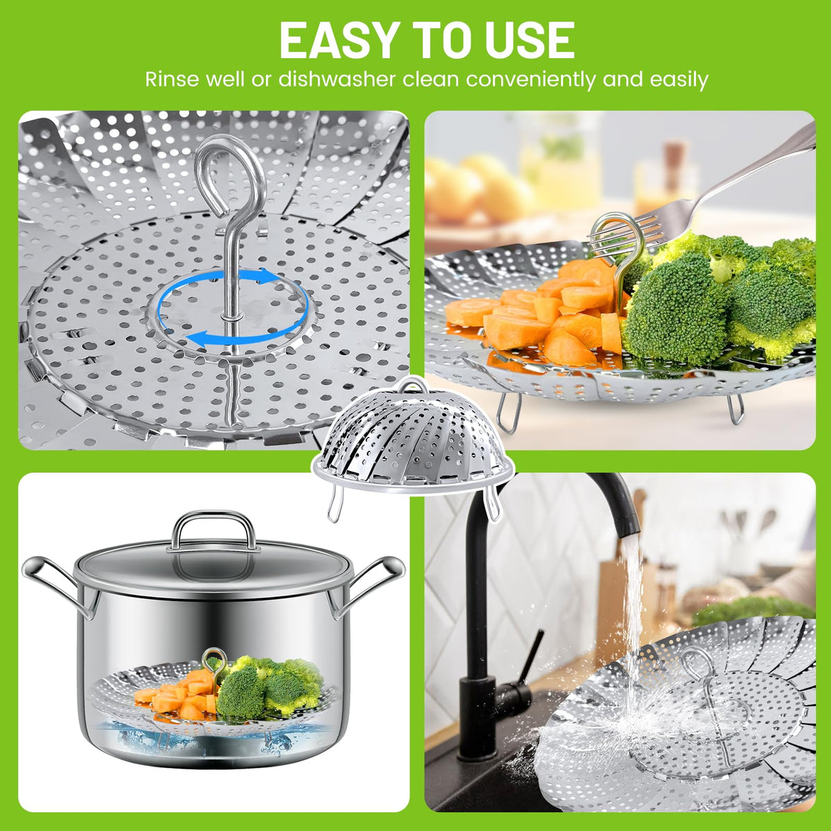 Sayfine 11-inch expandable steamer fits many pots for versatile cooking.