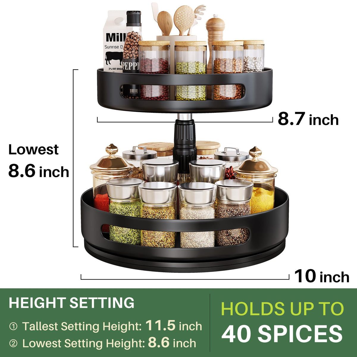 SAYZH 360-degree rotation highlights effortless spice retrieval.