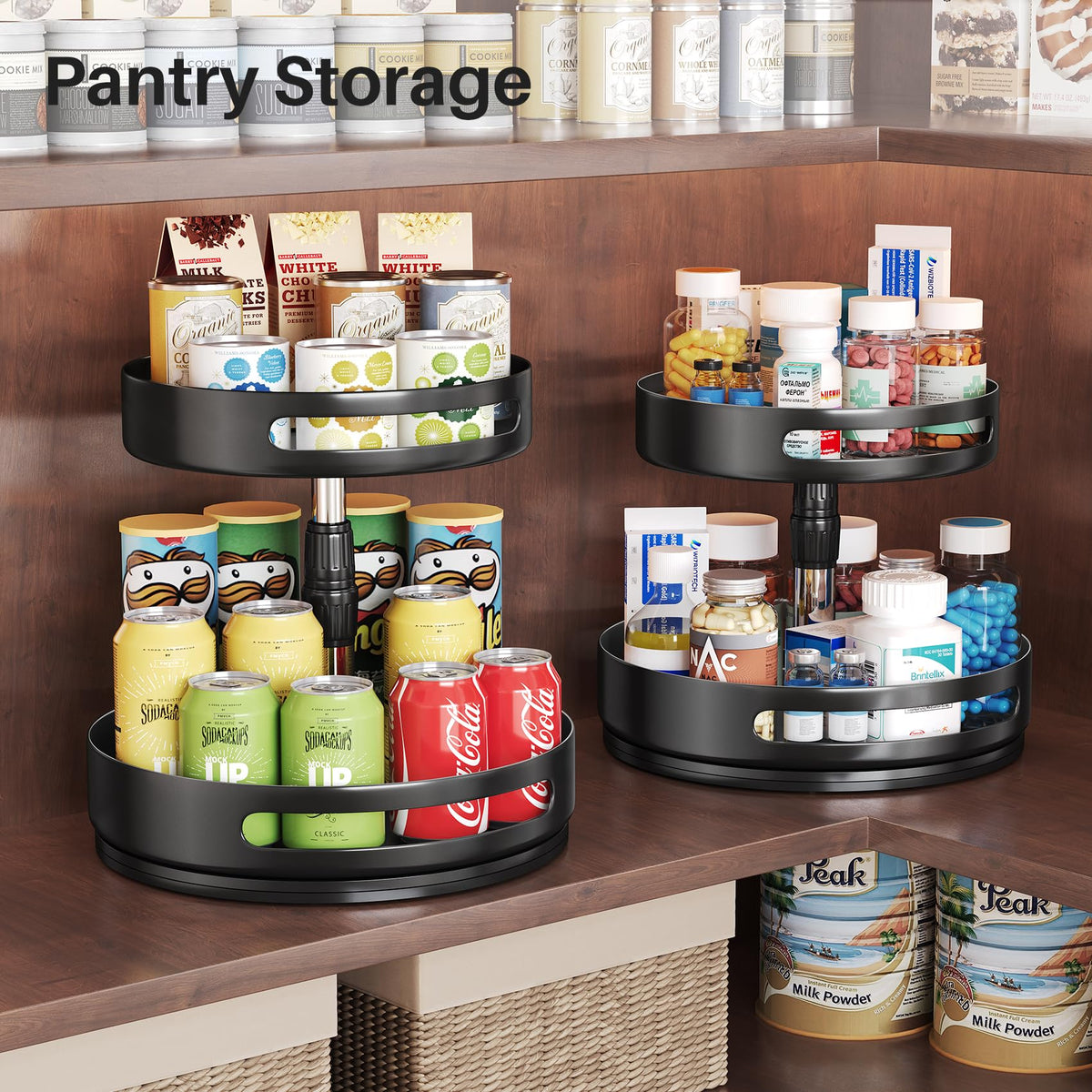 SAYZH Cabinet-friendly organizer fits pantry shelves for neat storage.