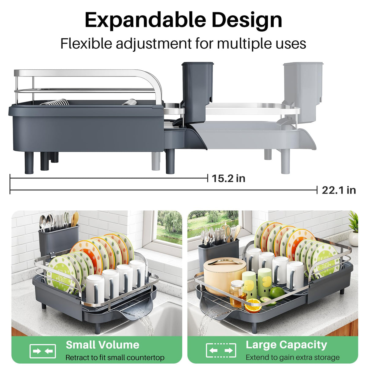 SAYZH drainage tray directs water into the sink for a dry countertop.