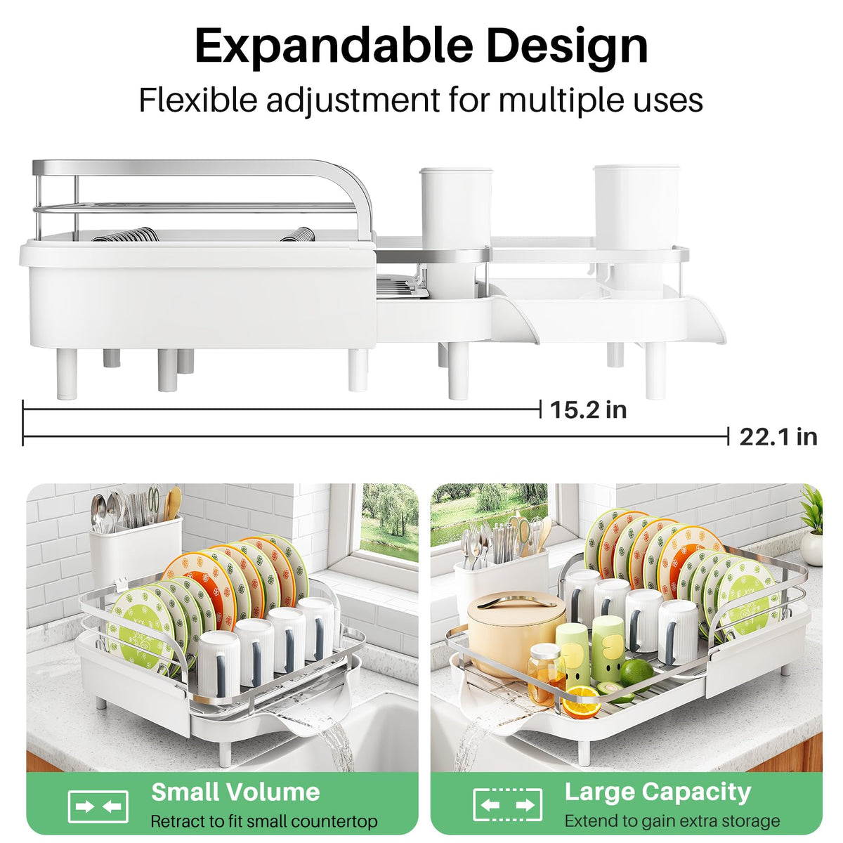 SAYZH dish drying rack drainage tray directs water into the sink to keep counters dry
