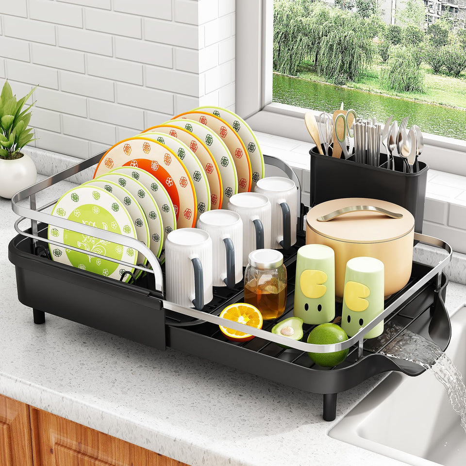 SayZH dish-drying-rack-extendable enables adjustable length for compact counters.