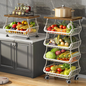 Sayzh Fruit Basket Cart with wooden-top-table for organized storage.
