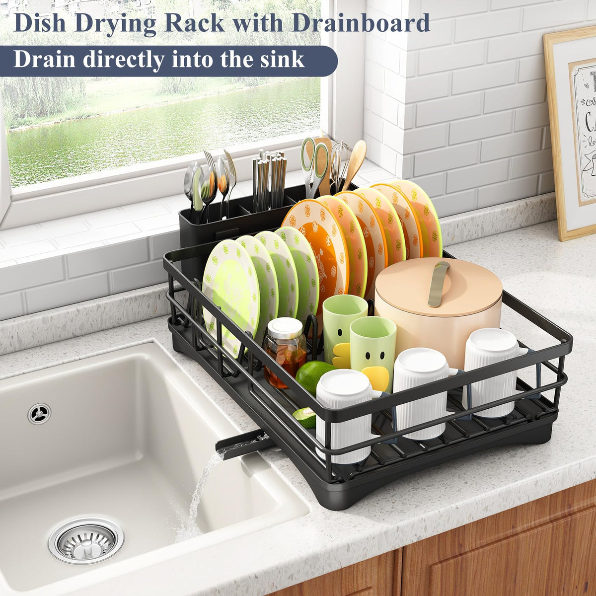 SAYZH large-capacity rack holding plates, bowls, and glasses.