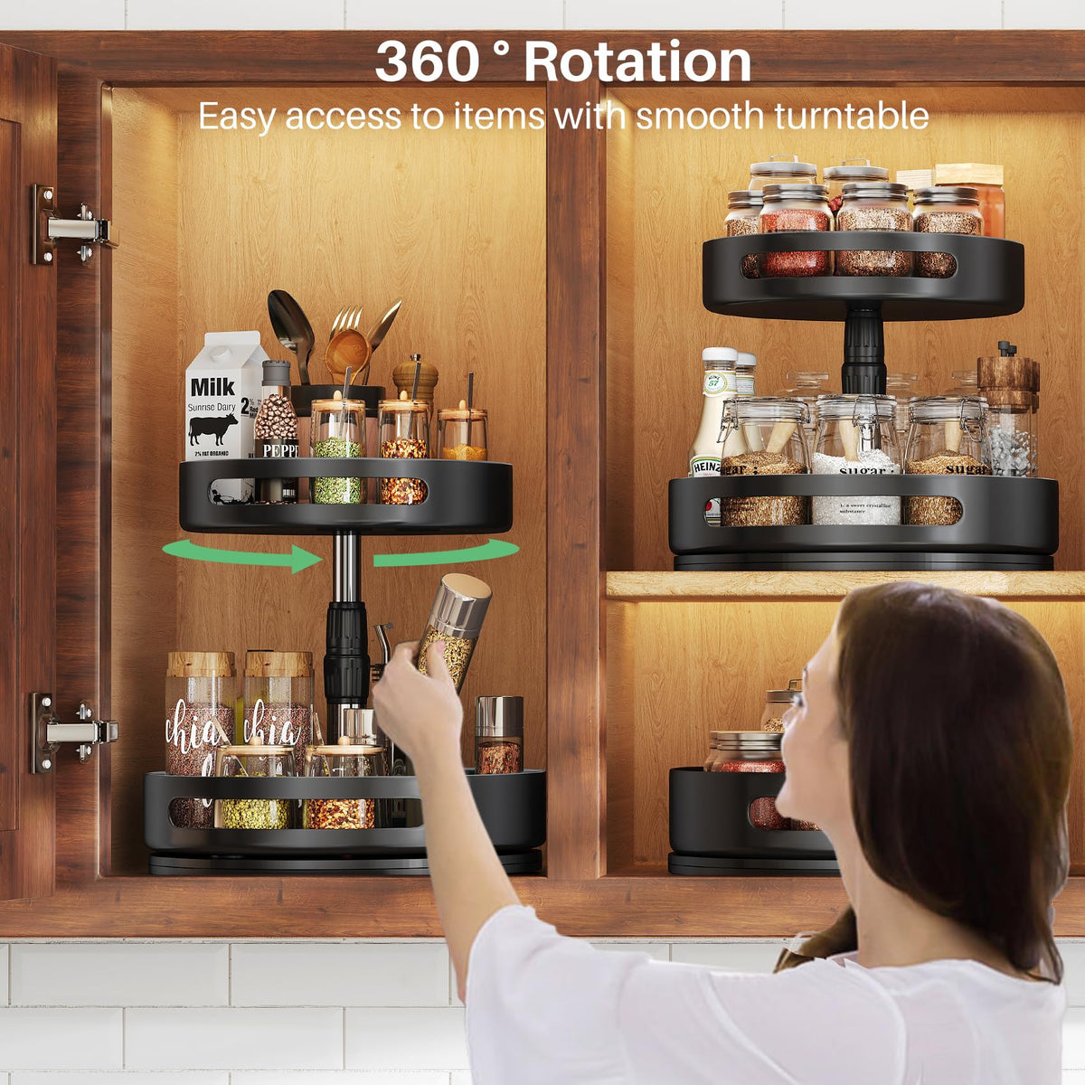 SAYZH Metal spice rack with stable rotating base for easy reach.