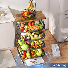 SayZH five-tier rolling cart increases pantry storage.