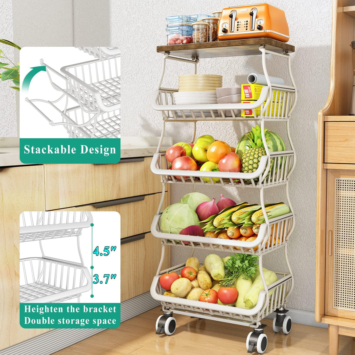 Sayzh stackable-basket-system demonstrates space-saving pantry organization.