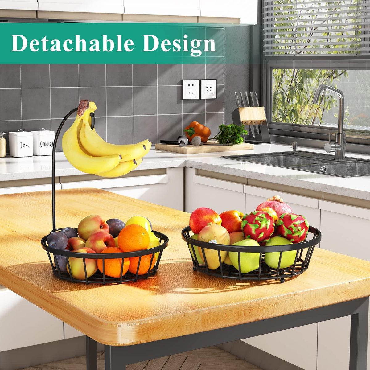 SayZH stackable wire basket for fruits and vegetables keeping countertops tidy.