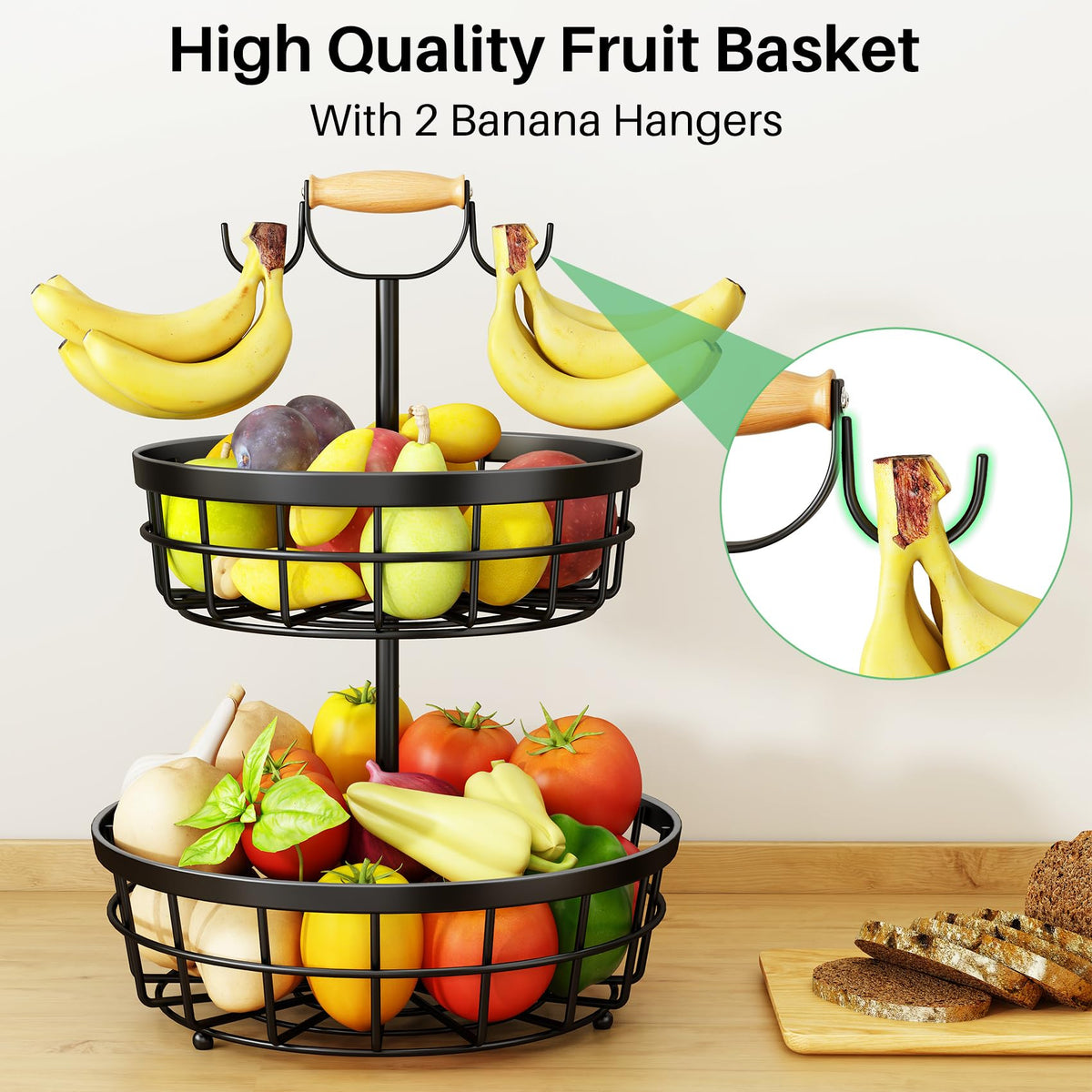 SAYZH wood lift handle on basket enhances mobility in the kitchen