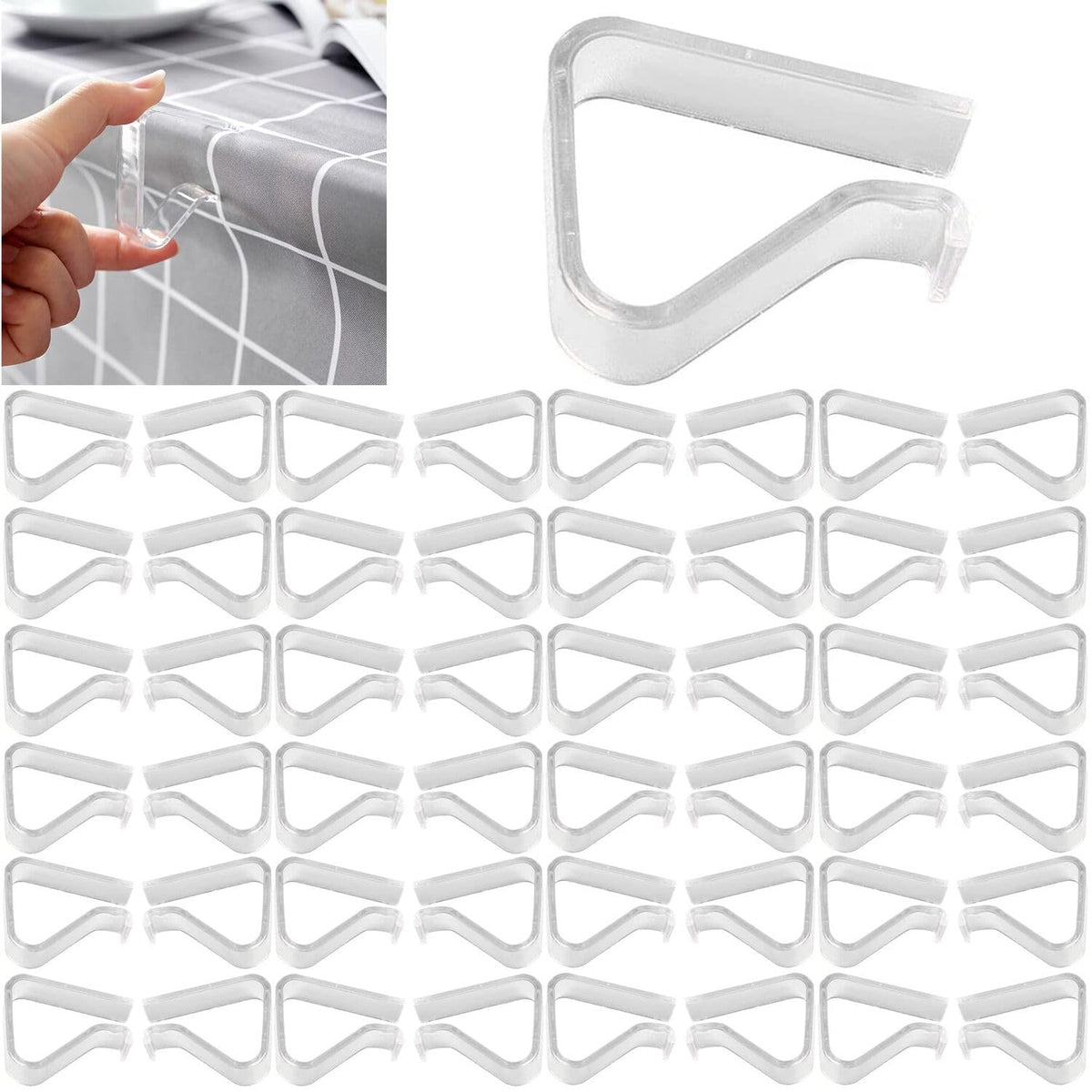 Sazoemao clear tablecloth clips in a 48-pack secure dining tables.