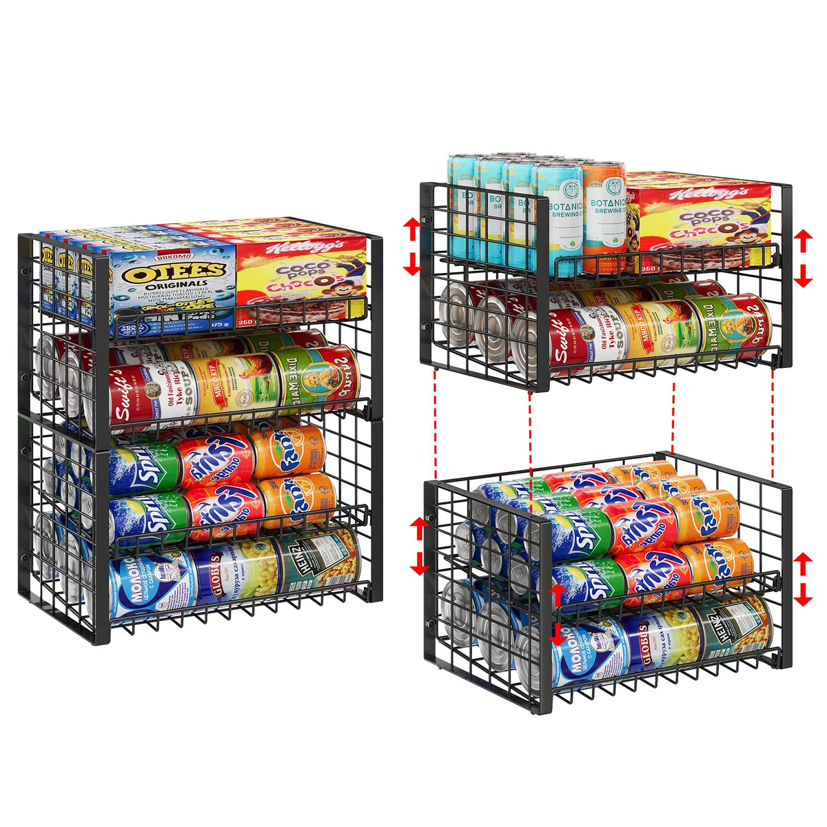 Sbanmao two-pack can organizer in cabinet, side view, showing space-saving design.