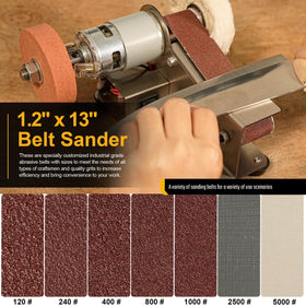 Sbestily sharpener top view displays the control panel and belt arrangement