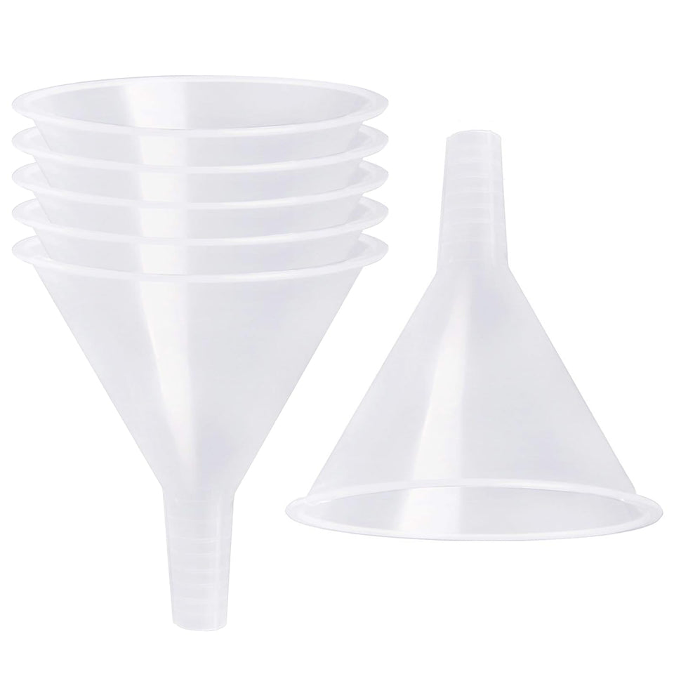 SBYURE 6-pack plastic funnels with long-reaching spout for precise liquid transfer