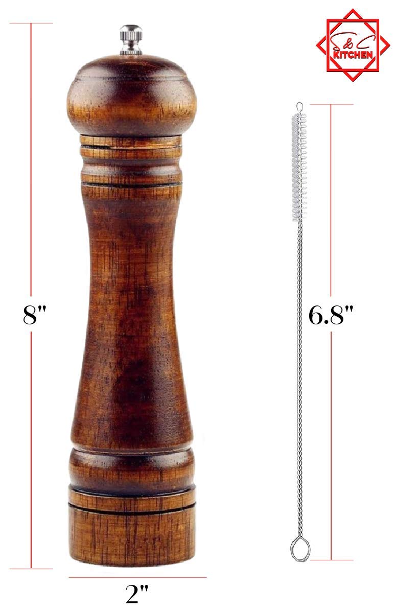 S&C Living 8-inch oak salt mill top view for table use