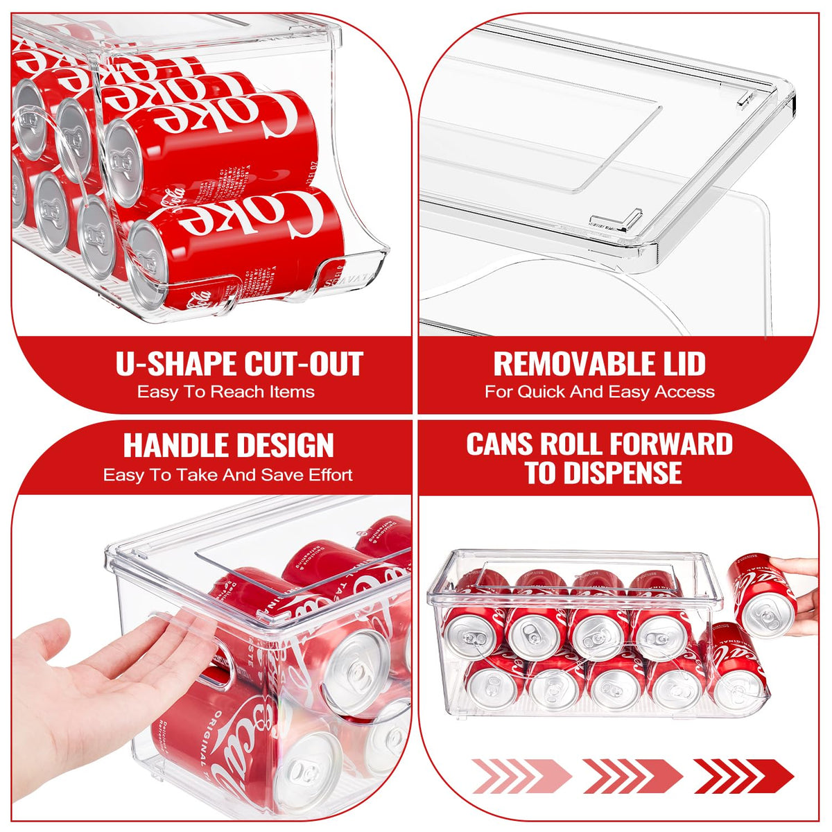 SCAVATA clear fridge bin enables quick spotting of cans