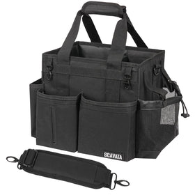 SCAVATA compact wearable caddy front view for easy on-the-go cleaning supplies.