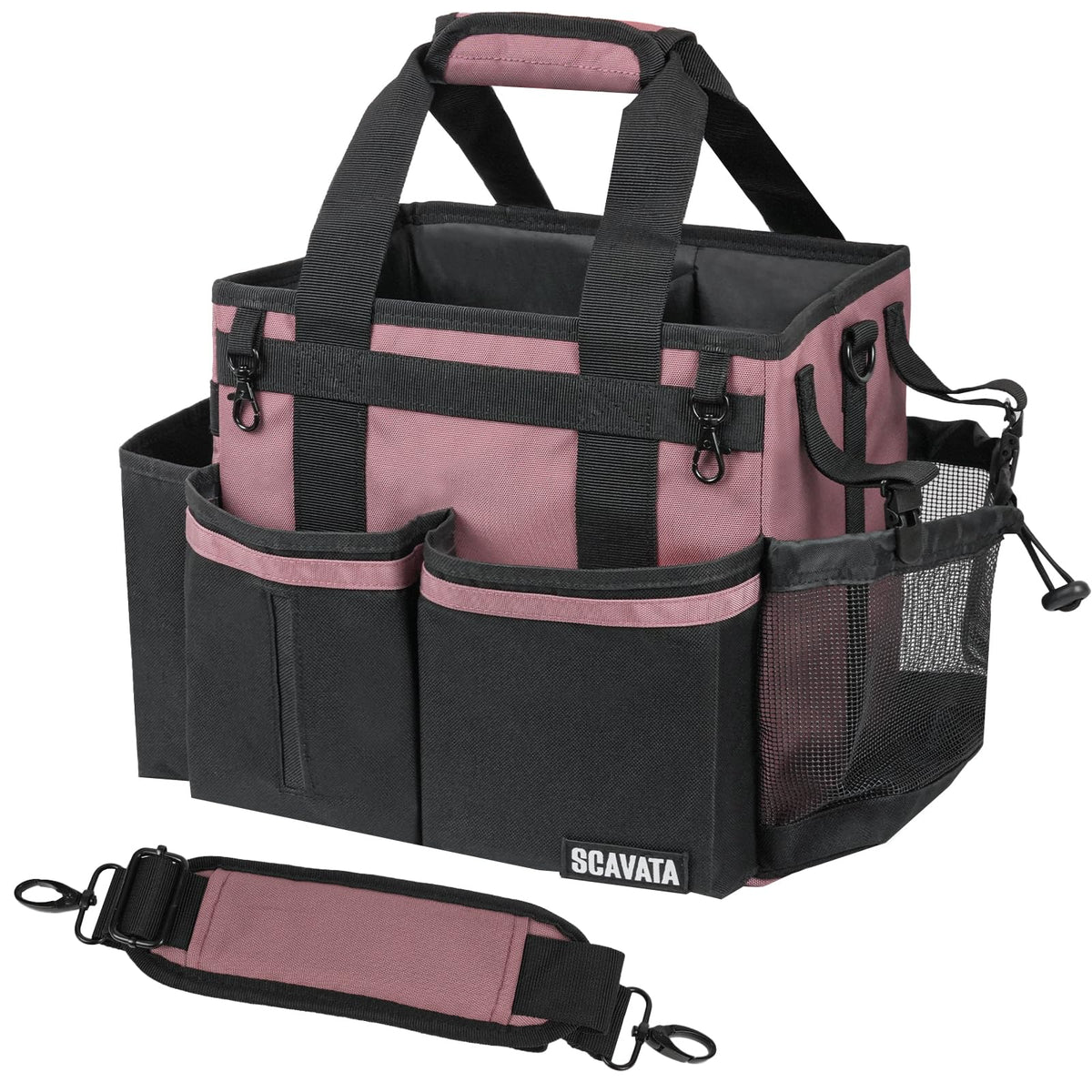 SCAVATA compact cleaning caddy with a sturdy handle for easy transport.