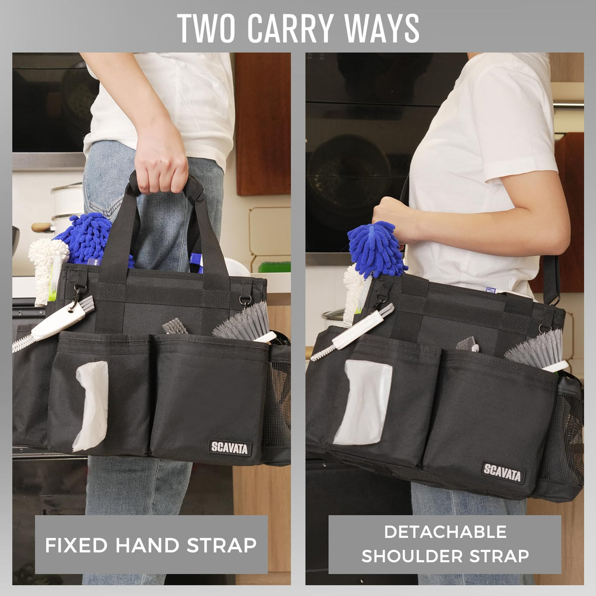 SCAVATA deep outer pockets and inner compartments for organized supplies.