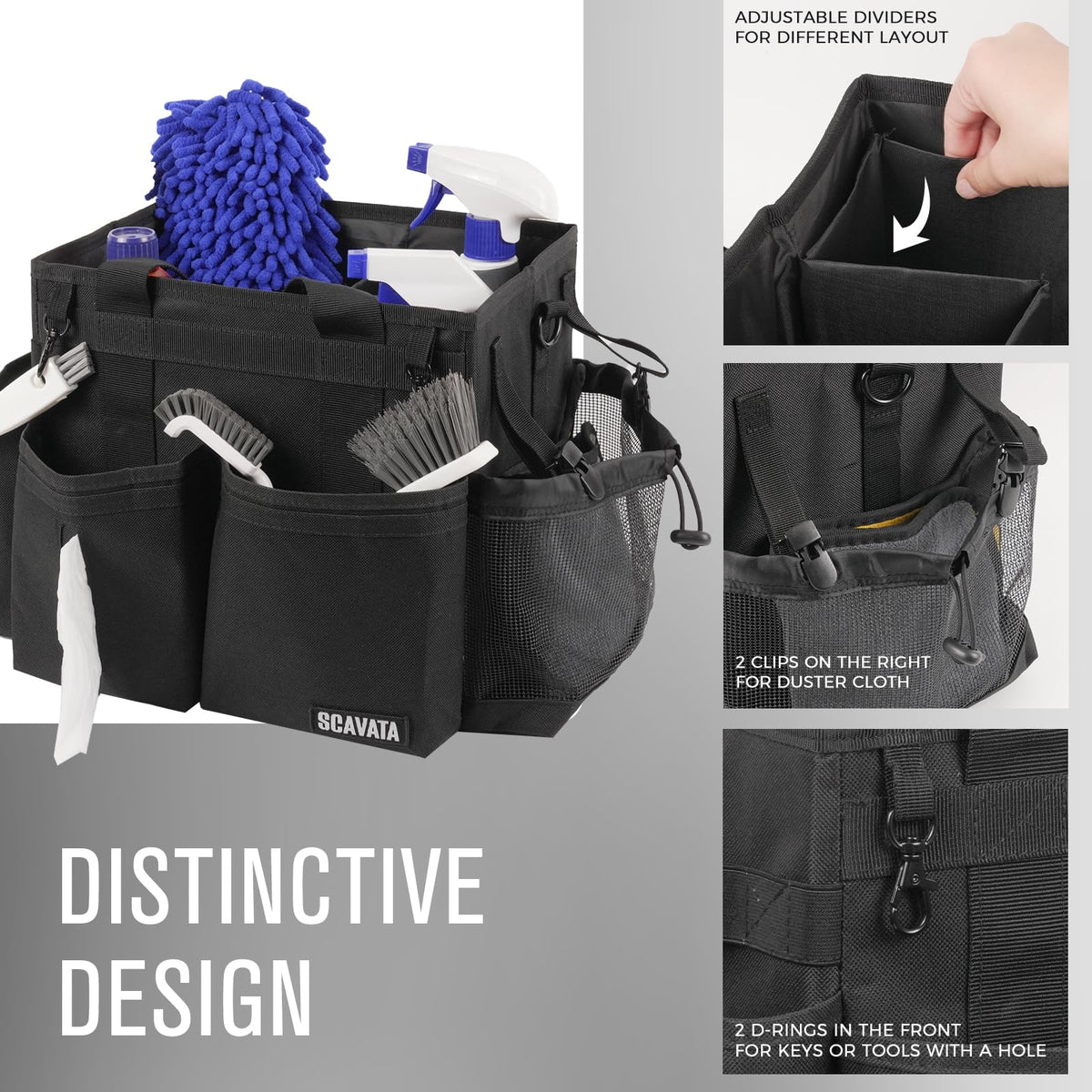 SCAVATA interior dividers adjustable to fit varied cleaning tools.