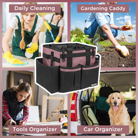 Secure zip pocket in SCAVATA caddy stores small items safely during tasks.