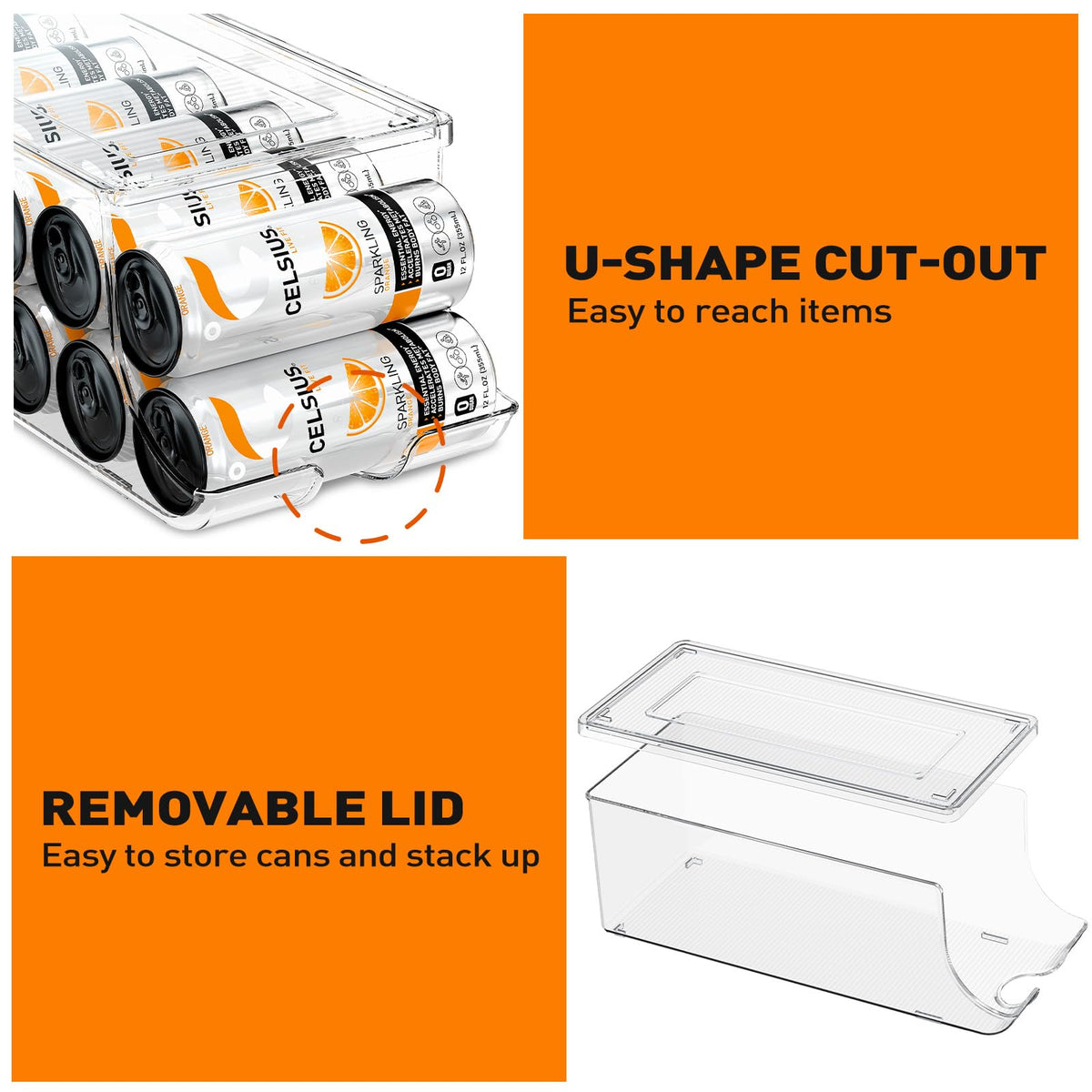 SCAVATA skinny can organizer lid-open illustrates quick access and spill protection.