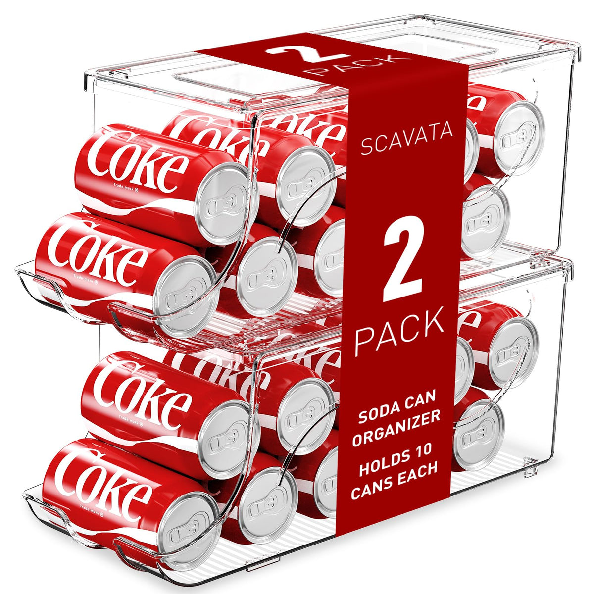 SCAVATA stackable fridge bin holds 10 cans for organized cooling