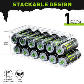 SCAVATA tall cans rack in fridge demonstrates space-saving design and quick access.