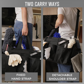 SCAVATA outer pockets and trash bag dispenser aid tool access.