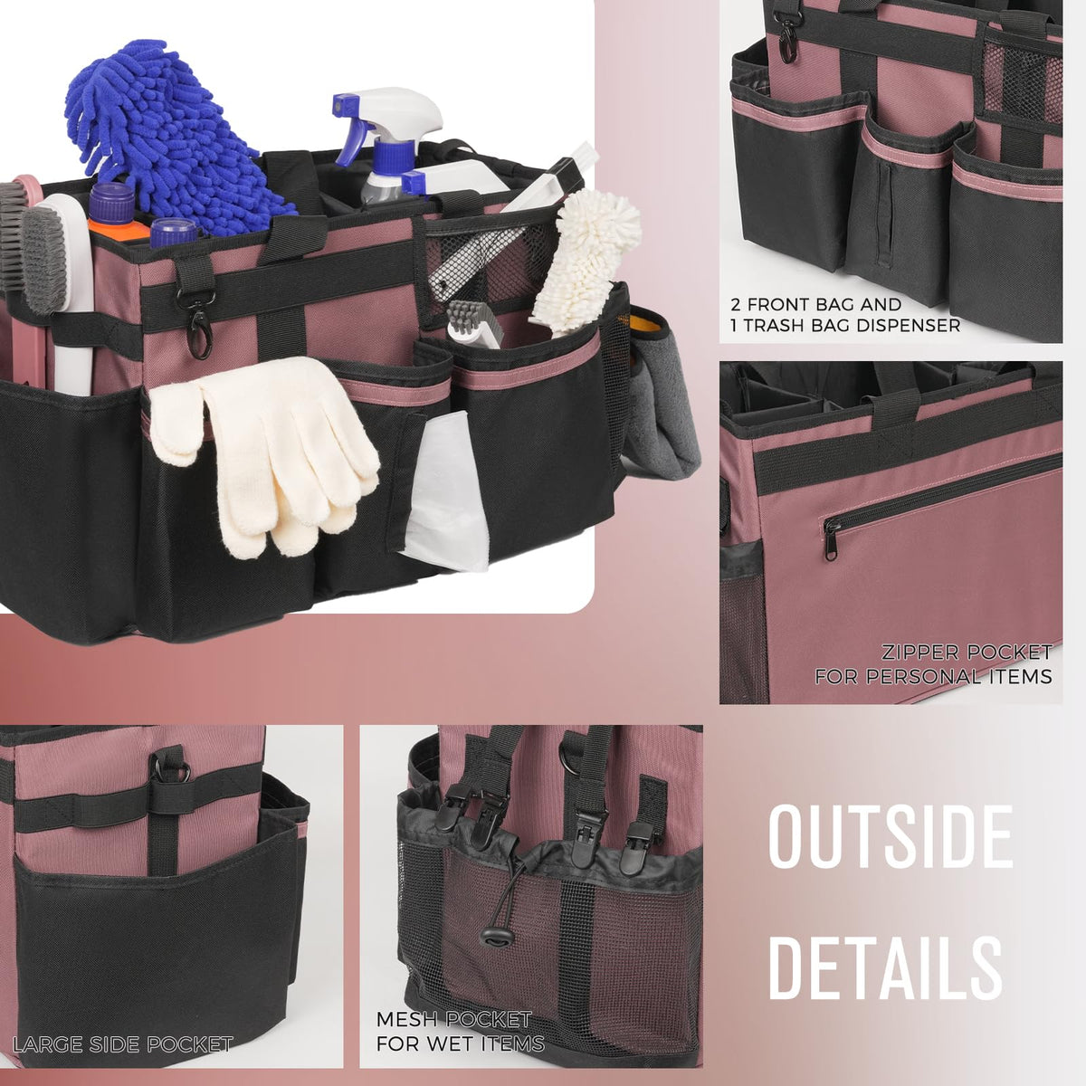SCAVATA wearable cleaning caddy shown with shoulder straps for versatile cleaning tasks.