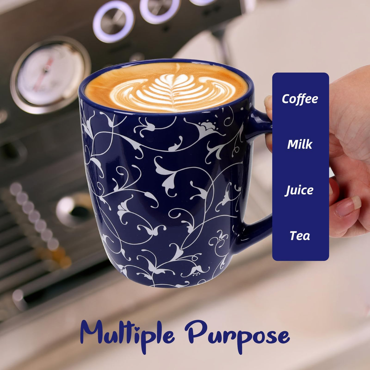 Dark blue handle on Schliersee mugs provides a secure, comfortable grip.