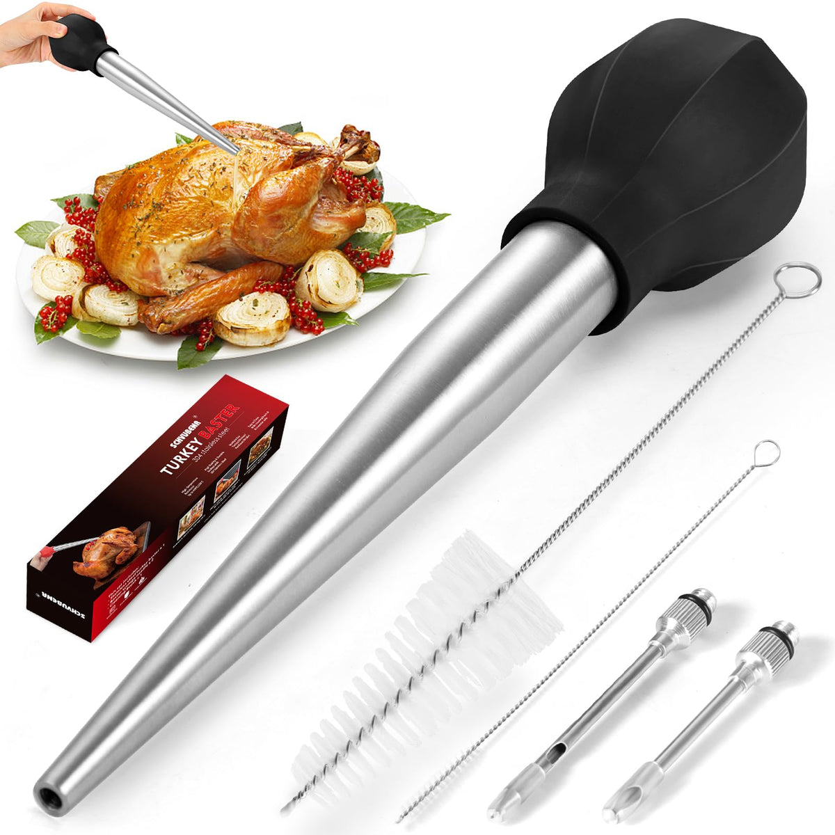 SCHVUBENR large turkey baster with bulb head for controlled basting of juices.
