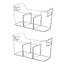 SCPB tall-narrow clear bin on a shelf, showcasing organized tall-item storage.