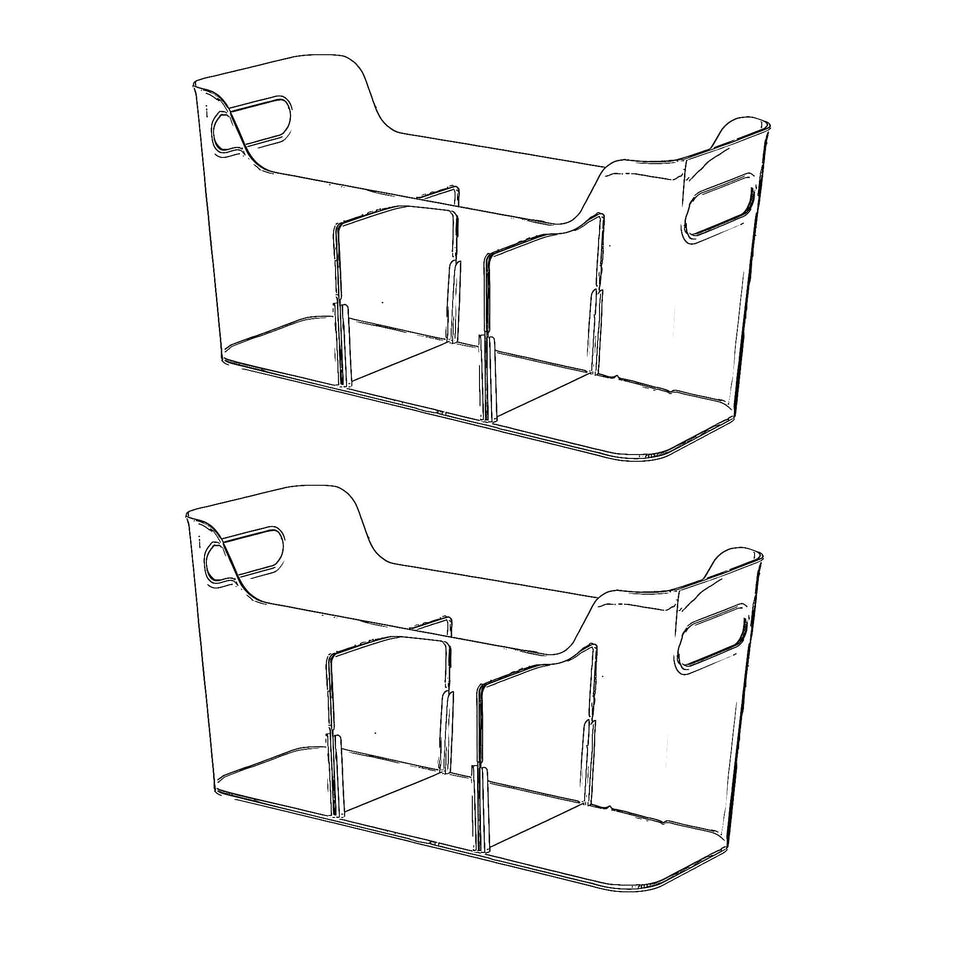 SCPB tall-narrow clear bin on a shelf, showcasing organized tall-item storage.