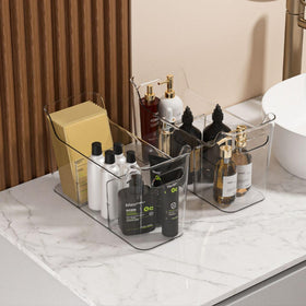 SCPB clear bin on utility shelf, maximizing tall item storage.