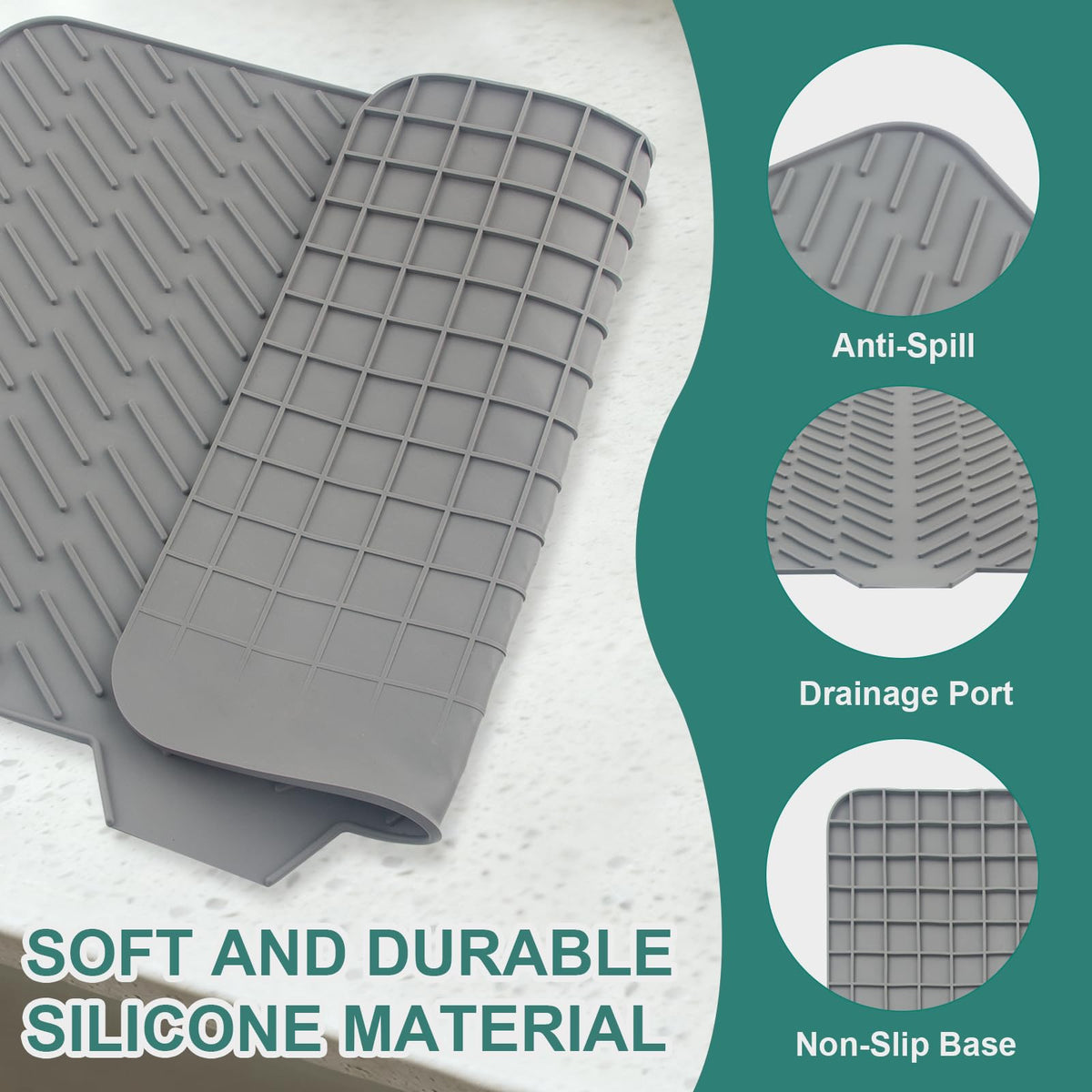 SCYFREID silicone drying mat anti-slip surface prevents slips during washing