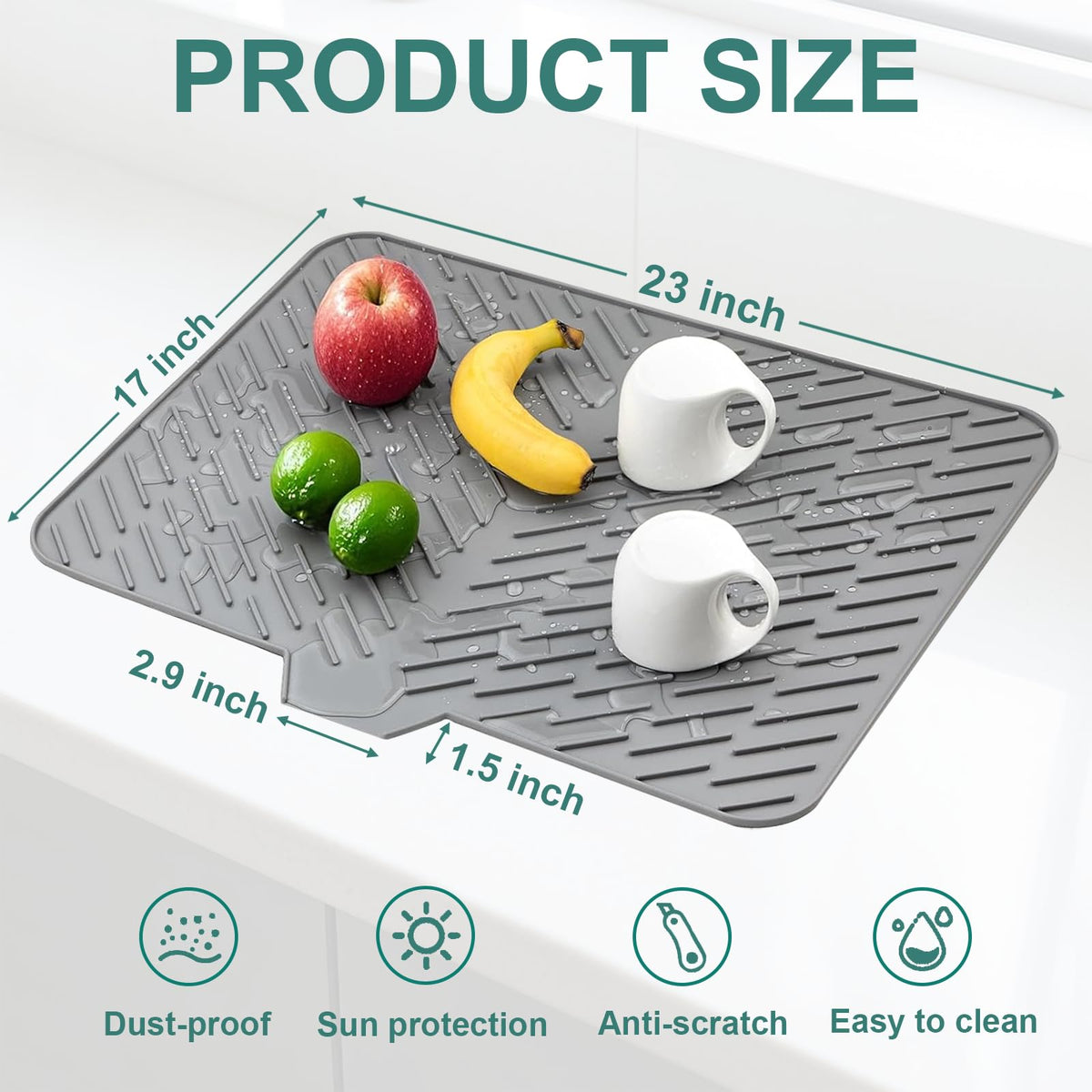 SCYFREID silicone drying mat with fast drainage directing water to sink
