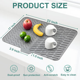 SCYFREID silicone drying mat with fast drainage directing water to sink