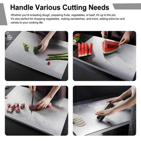 Scyllantric stainless steel cutting board, dishwasher-safe for effortless cleaning.