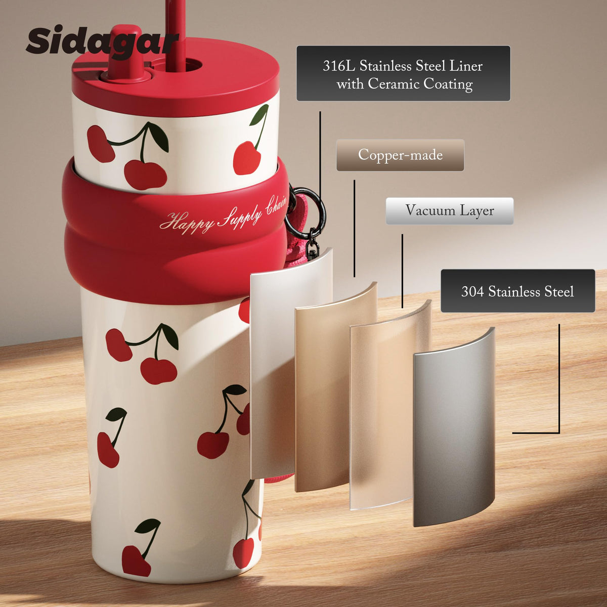 SDGA+ cherry tumbler fits most cup holders on the go