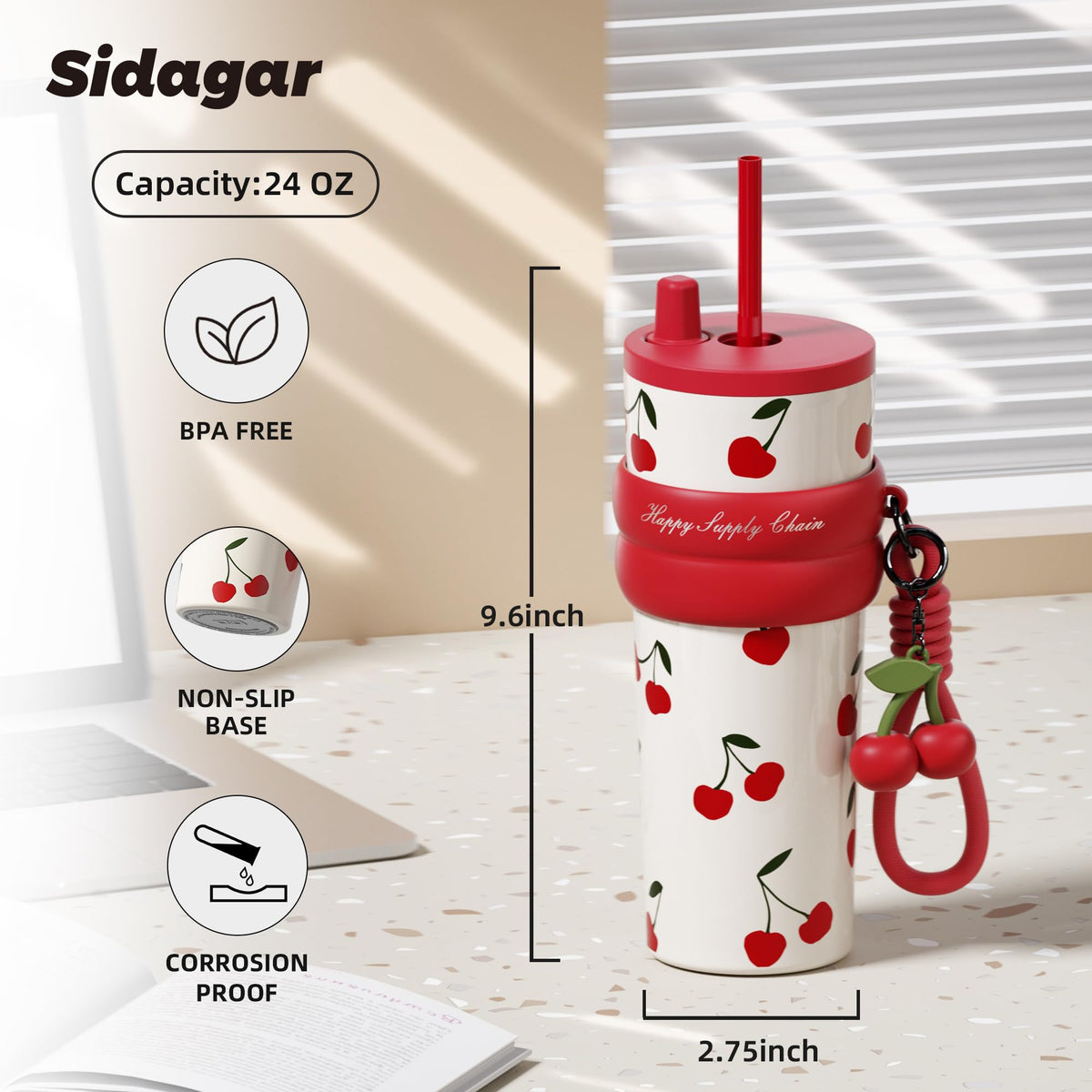 SDGA+ cherry tumbler leakproof lid ideal for travel