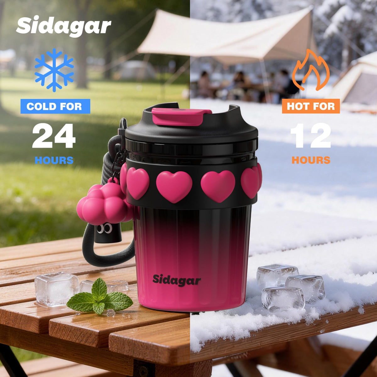 SDGA+ BPA-free bottle with non-slip strap for easy portability.