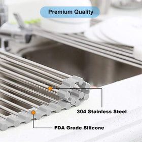 Searik foldable kitchen rack keeps countertops tidy during busy cooking.