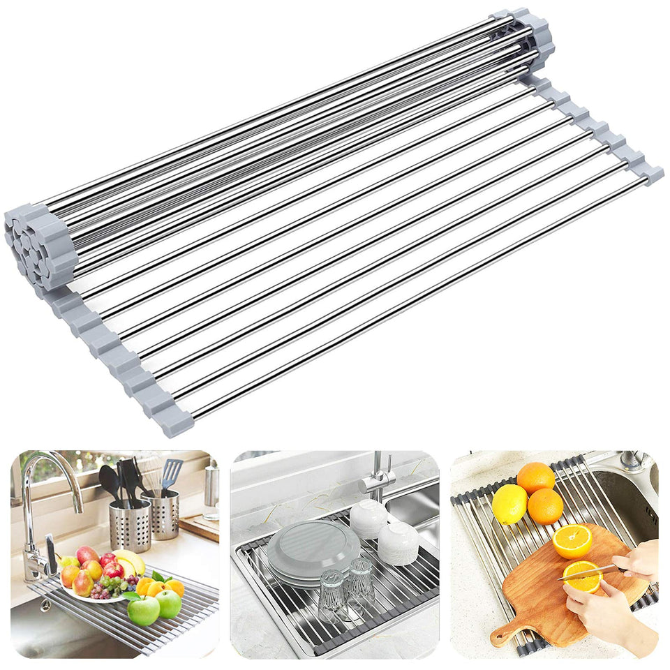 Searik over the sink dish drying rack in stainless steel for quick air drying.