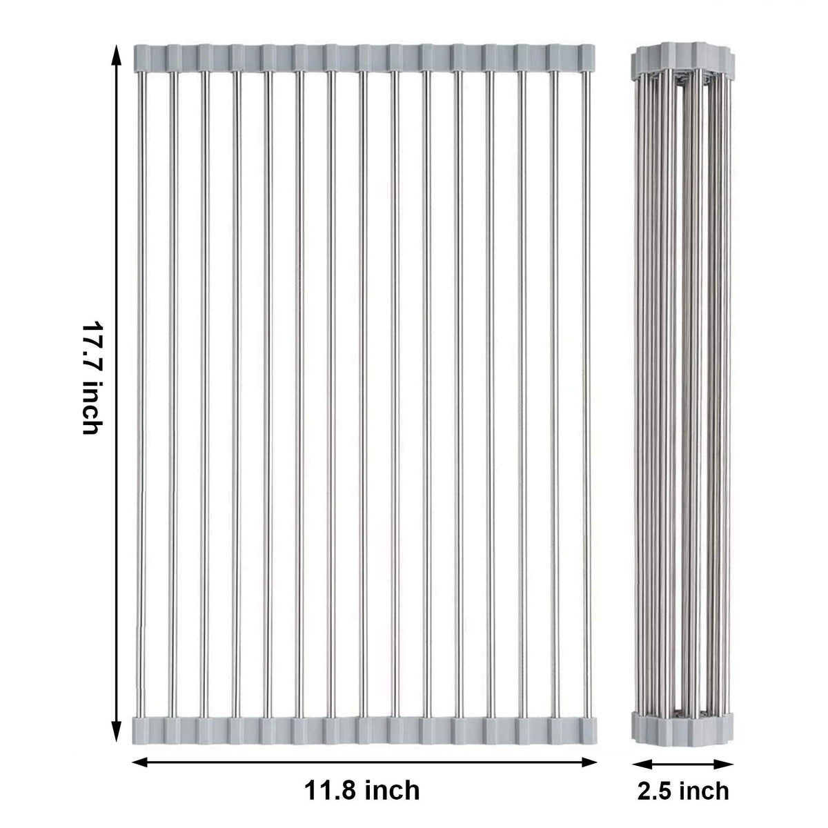Searik roll-up dish drainer folds flat for easy storage and space saving.