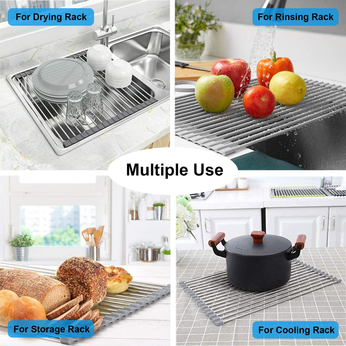Searik soft silicone edge protects utensils and sinks from scratches.