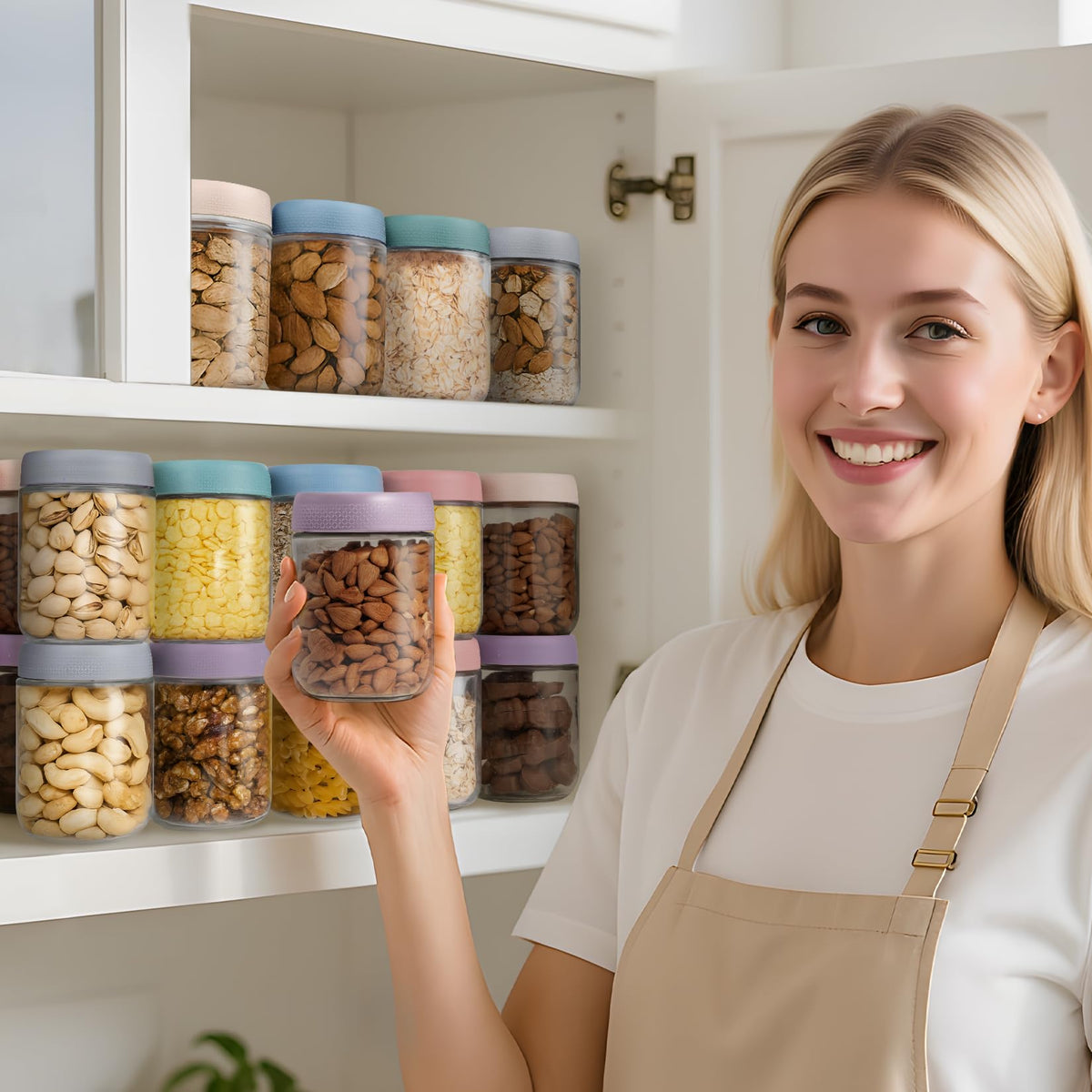 SECLENT recessed top enables stable stacking in fridge or pantry.