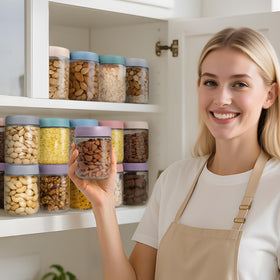 SECLENT recessed top enables stable stacking in fridge or pantry.